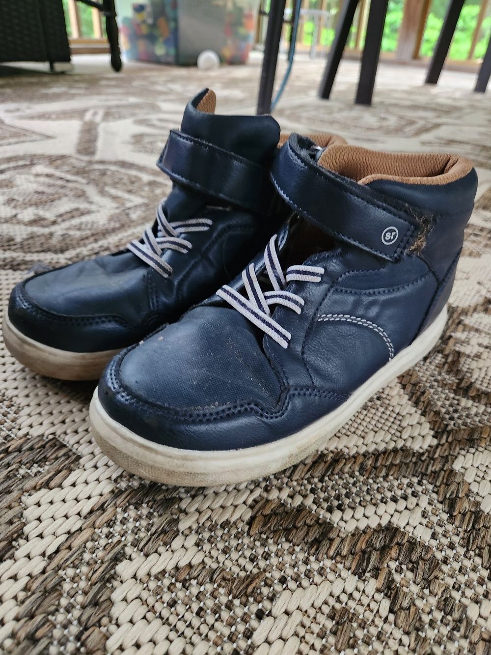 Stride Rite Navy and Tan Kids High-Top Sneakers